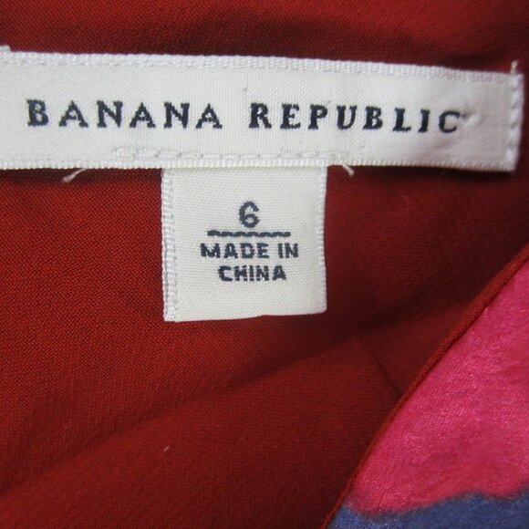 Banana Republic Womens 6 Red Green Blue Floral Empire Waist Silk Dress Small - Picture 2 of 12